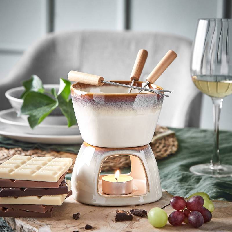 home24 Mini-Fondue 4er-Set Ø 11cm Beige von home24