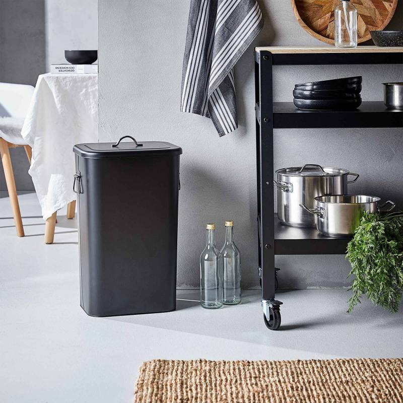 home24 Mülleimer BINSTER 34 x 58 x 28cm Schwarz/Schwarz von home24
