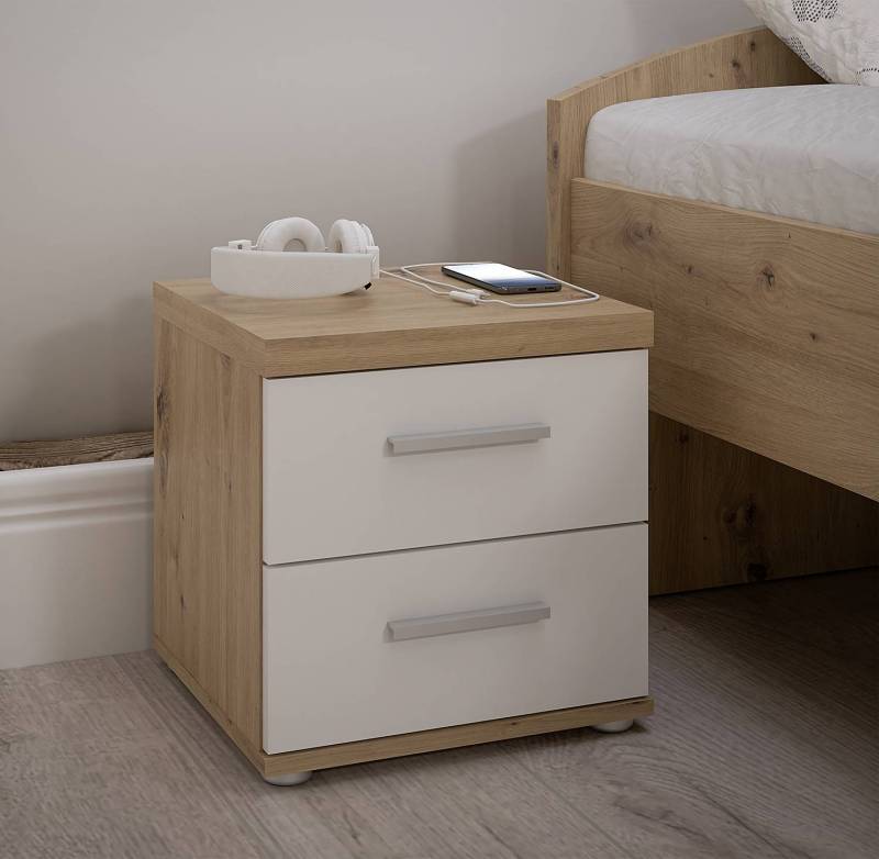 home24 Nachtkommode 38 x 39 x 35cm Braun/Weiß von home24