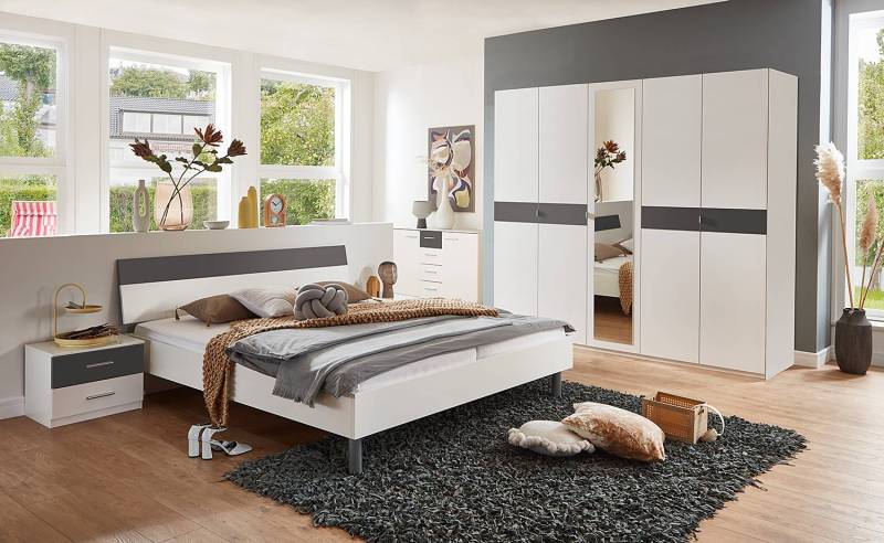 home24 Nachtkommode 52 x 40 x 38cm 2er Set Weiß/Weiß/Graphit von home24
