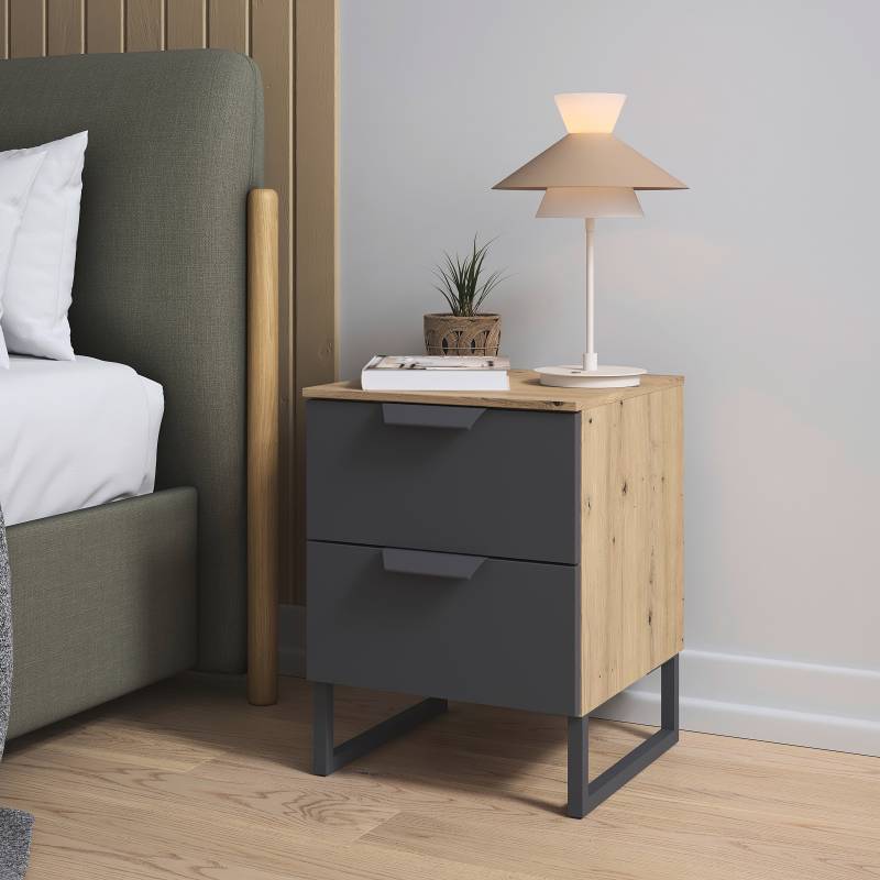 home24 Nachtkommode Aditio 53cm Holz/Grau/Graumetallic/Eiche Artisan Dekor Kufen home24 Nachtkommode Aditio 53cm Holz/Grau/Graumetallic/Eiche Artisan Dekor Kufen von home24