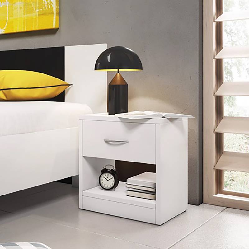 home24 Nachtkommode Bubnove 39 x 41 x 28cm Weiß/Weiß von home24