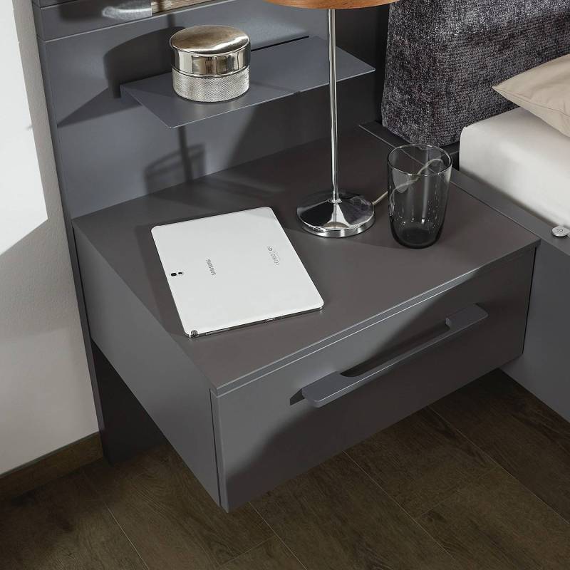 home24 Nachtkommode Luana mit Paneel 2er-Set 64 x 83 x 48cm ohne Beleuchtung Schwarz/Graphit von home24