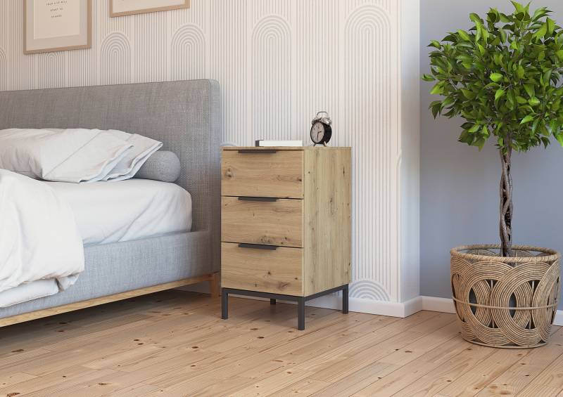 home24 Nachtkommode mit Gestell 40 x 72 x 42cm Braun/Eiche Artisan Dekor/Grau von home24