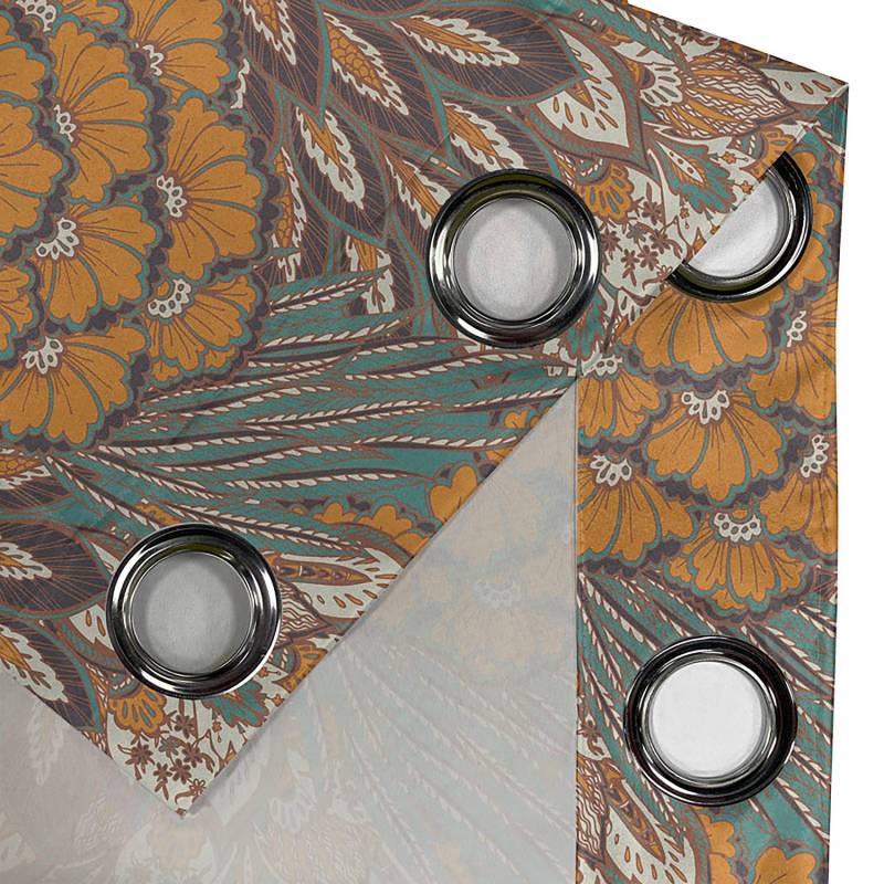 home24 Ösenvorhang Blumen 2er-Set 225cm Blau/Türkis/Gold von home24
