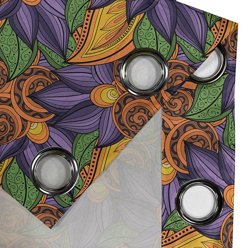home24 Ösenvorhang Mandala Blume 2er-Set 260cm Violett/Multicolor von home24