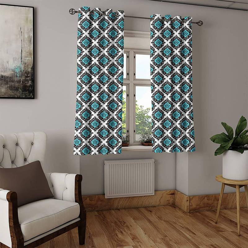 home24 Ösenvorhang Mandala Blumen 2er-Set 175cm Schwarz/Schwarz/Hellblau von home24