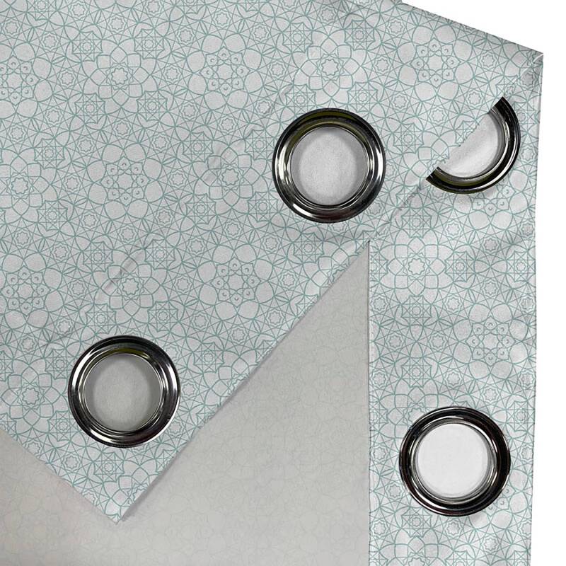 home24 Ösenvorhang geometrische Blumen 2er-Set 260cm Blau/Blaugrau von home24