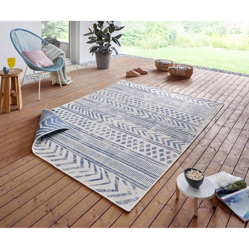 home24 Outdoorteppich Biri Orange/Jeansblau Webstoff 80 x 150cm von home24