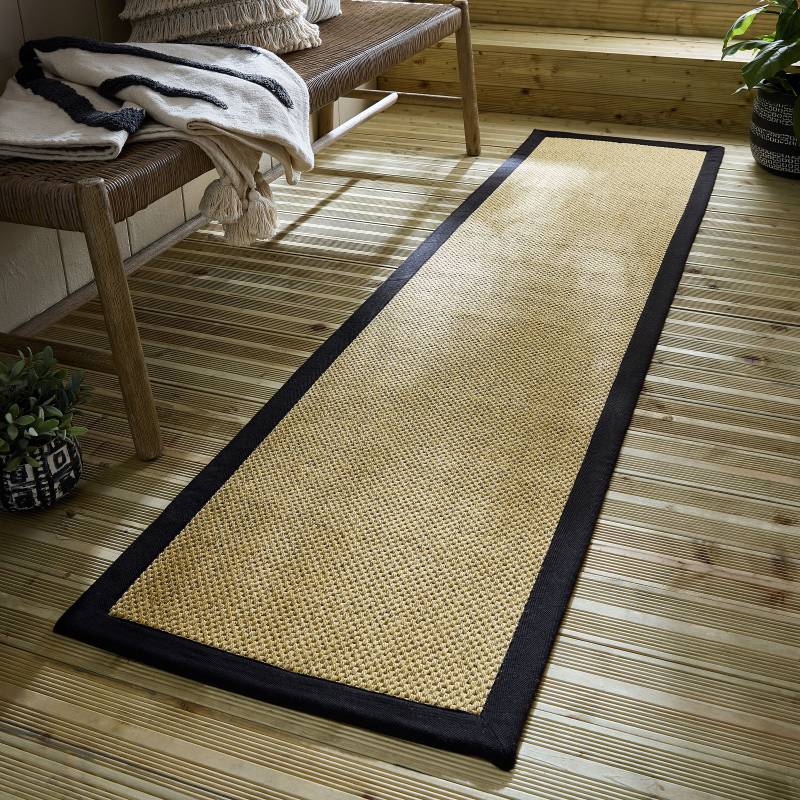 home24 Outdoorteppich Sisal Look Schwarz/Schwarz Polypropylen 60 x 230cm von home24
