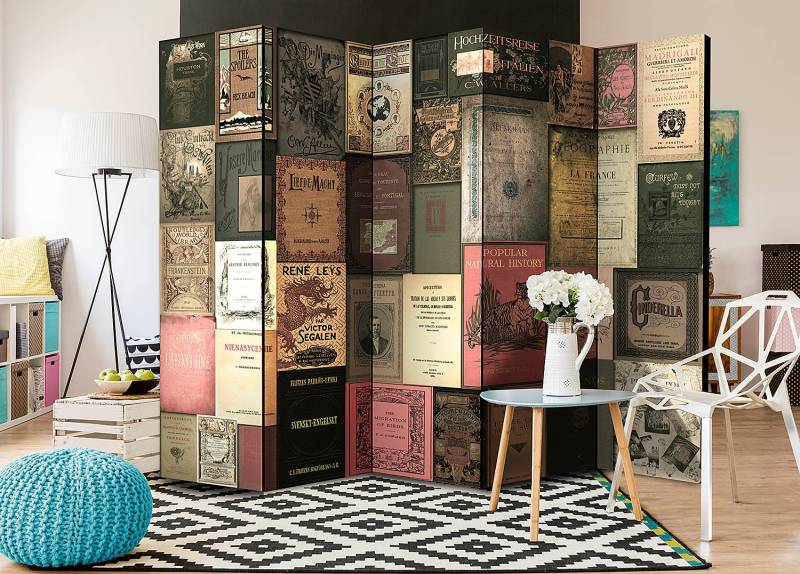home24 Paravent Books of Paradise 1-seitig Vlies auf Massivholz Multicolor 225 x 172 x 3cm von home24