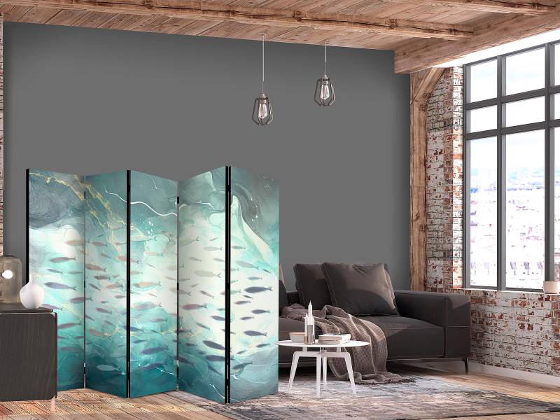 home24 Paravent Escaping Fish 2-seitig Andere Türkis 225 x 172cm von home24