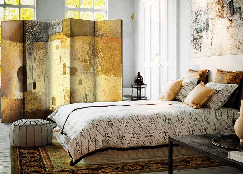 home24 Paravent Golden Oddity Akustik Vlies auf Massivholz Gold 225 x 172 x 3cm von home24