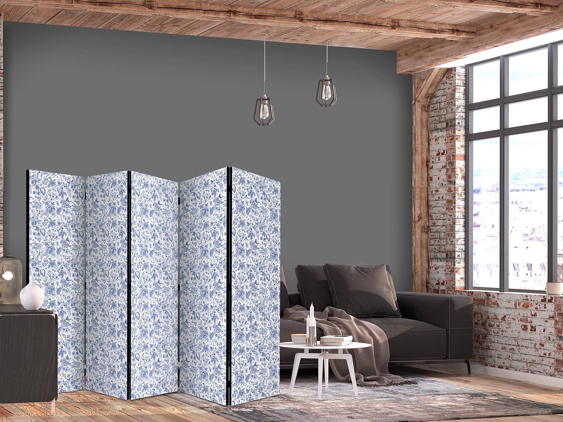 home24 Paravent Illustration Vintage 2-seitig Andere Blau 225 x 172cm home24 Paravent Illustration Vintage 2-seitig Andere Blau 225 x 172cm von home24