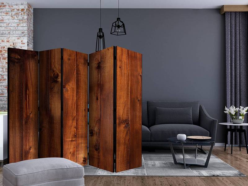 home24 Paravent Pine Board 1-seitig Vlies auf Massivholz Braun 225 x 172 x 3cm von home24