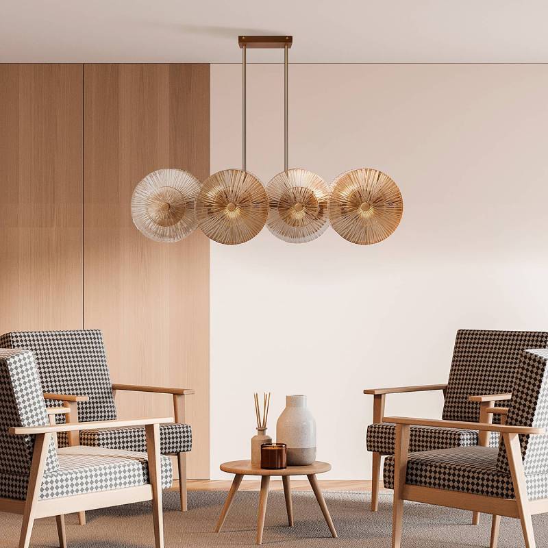 home24 Pendelleuchte Aster Typ B 17 x 128 x 103cm Gold Mischmetall / Farbglas E14 von home24