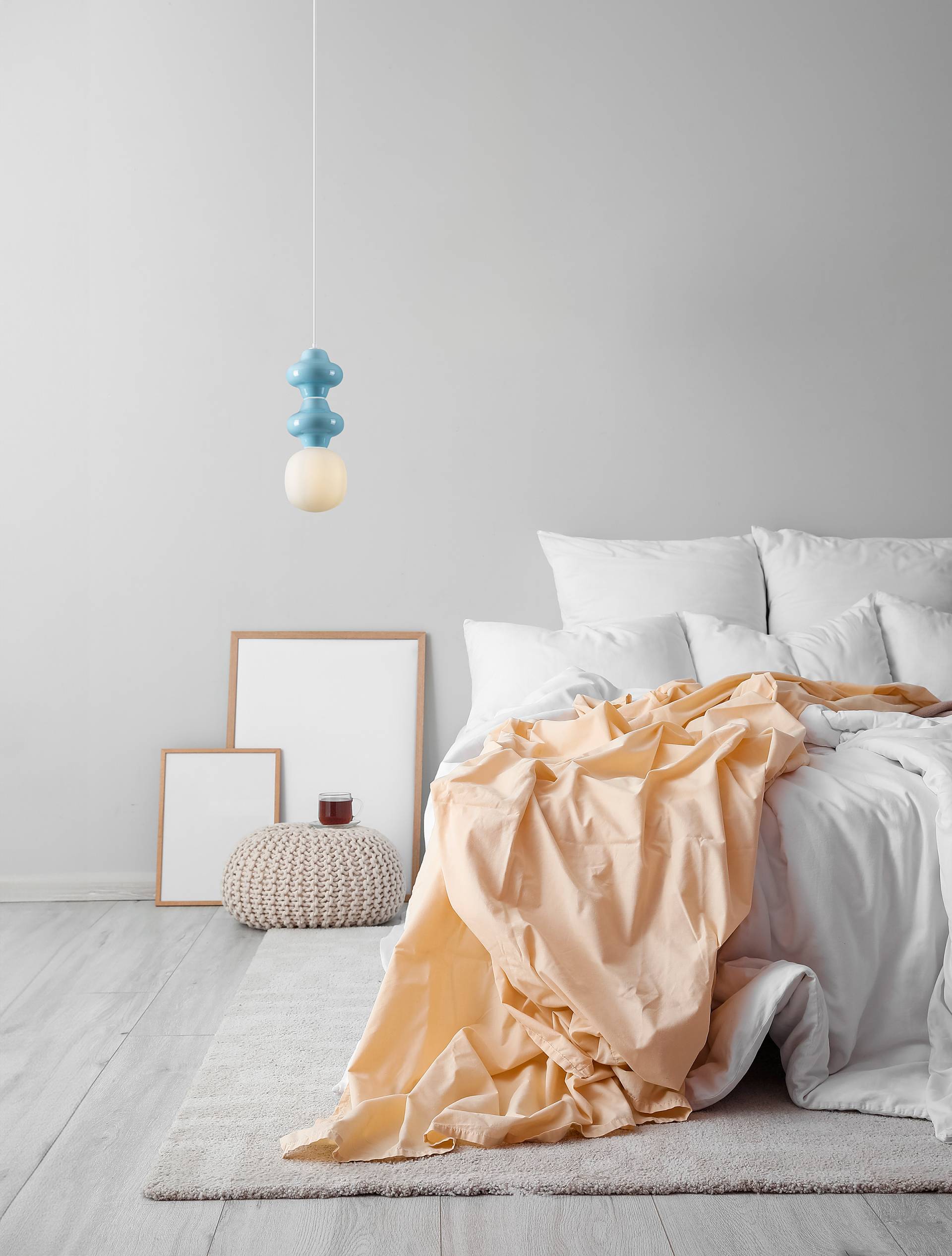 home24 Pendelleuchte Clio Typ B Ø 18cm Blau/Hellblau Keramik, Opalglas LED G9 von home24