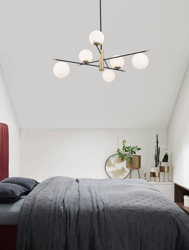 home24 Pendelleuchte Git Typ A Ø 100cm Gold/Schwarz 6 Kabel ABS, Fassung ABS, Baldachin Aluminium, Gehäuse Leuchte Aluminium LED/Smart Home/Glühlampe von home24