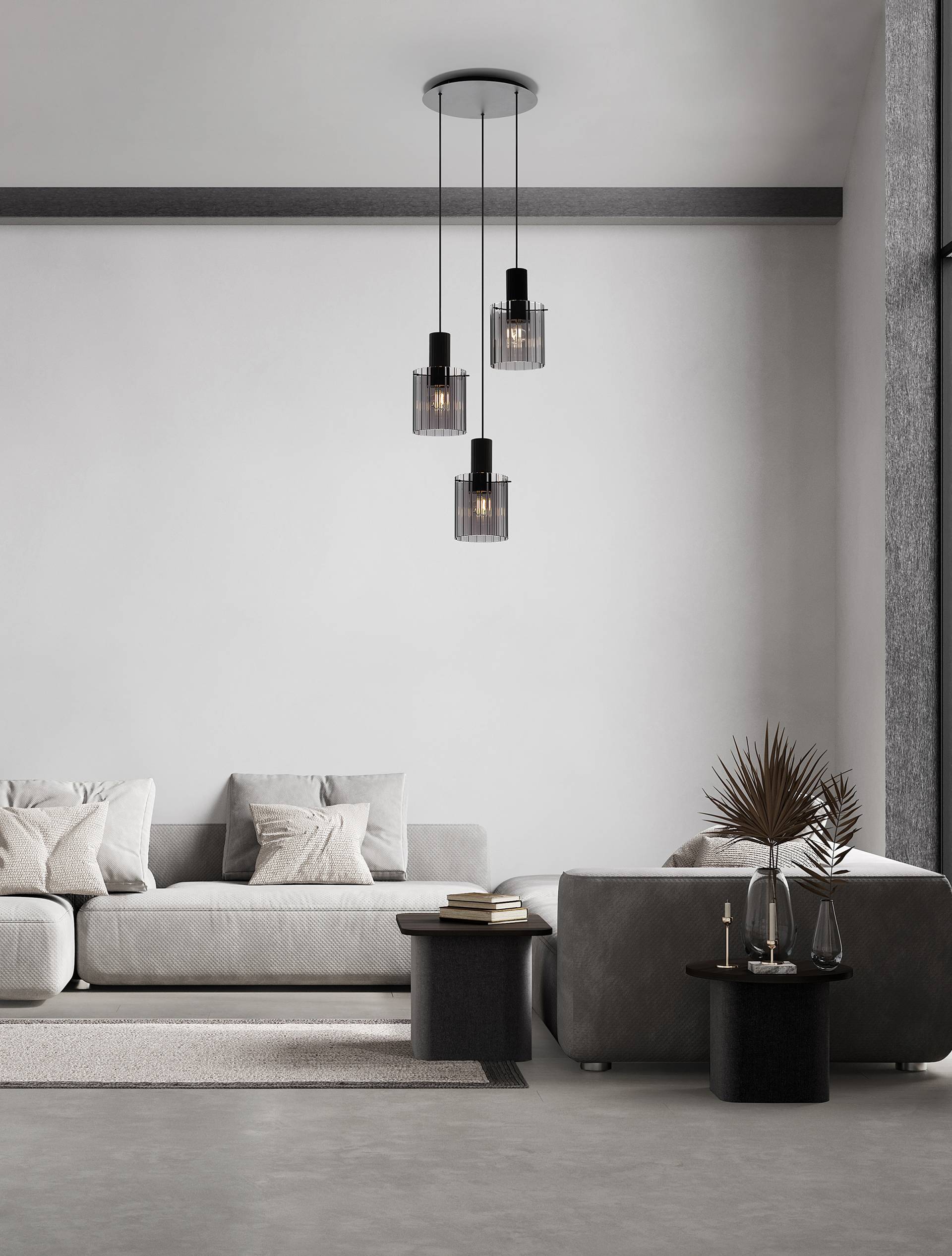 home24 Pendelleuchte Mirbi Typ A Ø 45cm Schwarz/Schwarz 3 Aluminium, Rauchglas LED E27 von home24