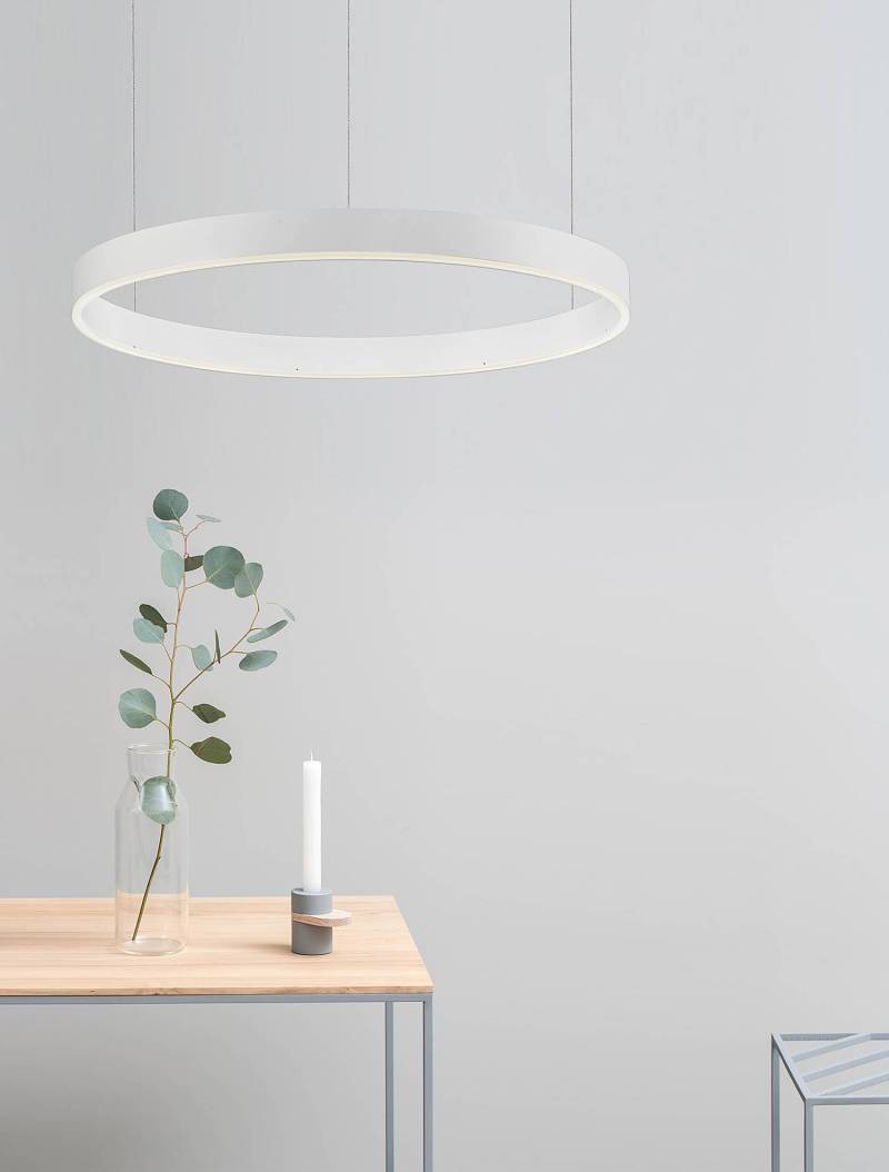 home24 Pendelleuchte Motif Typ B Ø 60cm Weiß/Weiß Kabel ABS, Fassung ABS, Baldachin Aluminium, Gehäuse Leuchte Aluminium Nicht austauschbare LEDs von home24