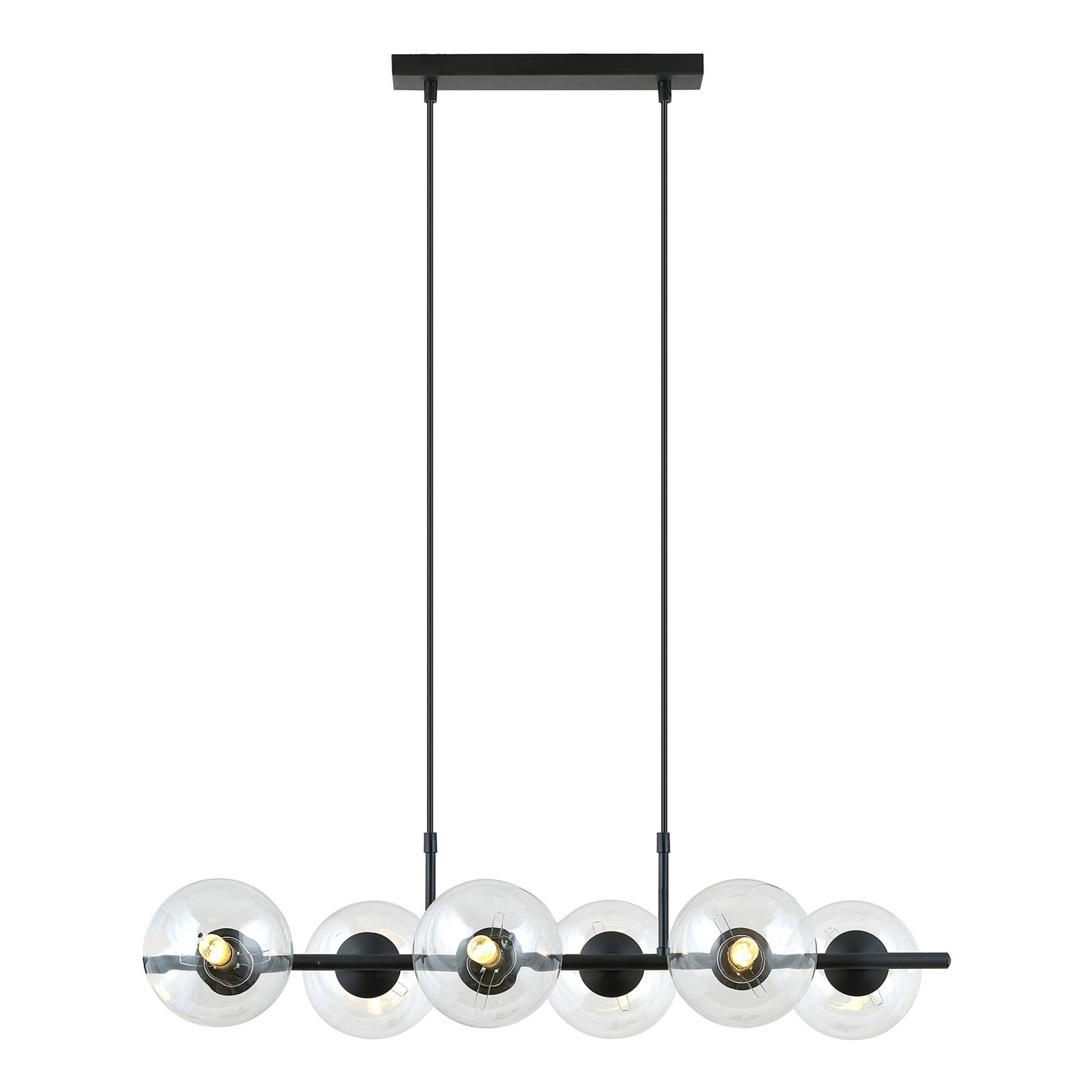 home24 Pendelleuchte Rory 95 x 110 x 29cm Schwarz/Durchscheinend 6 Glasart: Klarglas Material: Glas, Metall Metallart: Stahl Oberfläche Metall: von home24