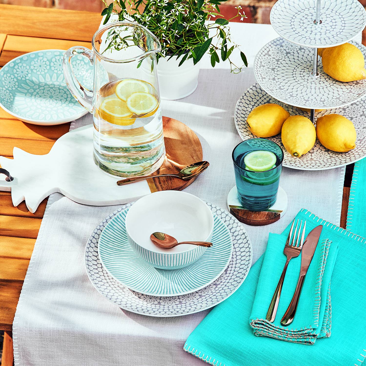 home24 Platzset FINCA 35 x 0 x 47cm Türkis/Türkis von home24
