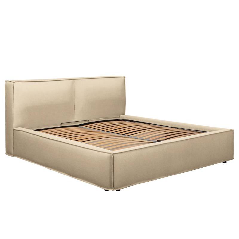 home24 Polsterbett 140 x 200cm Flachgewebe Desna Beige ohne Matratze 1 Bettkasten 110 cm von home24