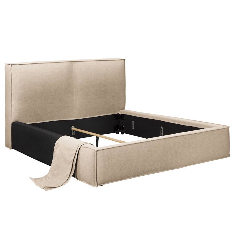 home24 Polsterbett 140 x 200cm Flachgewebe Drems Beige ohne Matratze Kein Bettkasten 150 cm von home24