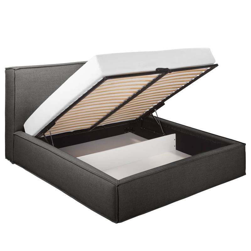 home24 Polsterbett 160 x 200cm Flachgewebe Drems Grau H3 / H4 1 Bettkasten 150 cm von home24