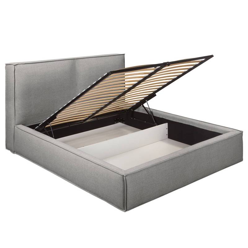home24 Polsterbett 180 x 200cm Flachgewebe Drems Grau ohne Matratze 1 Bettkasten 150 cm von home24