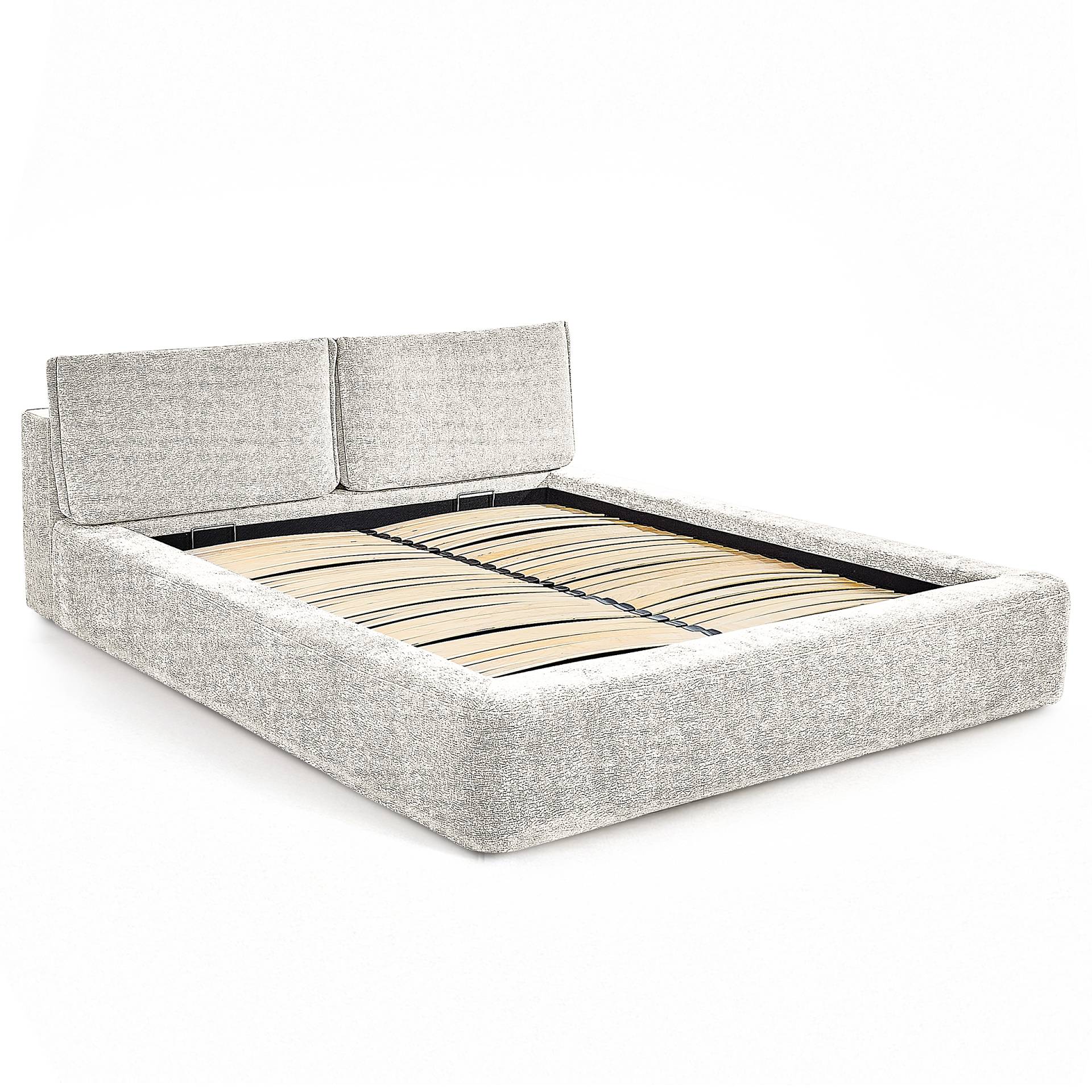home24 Polsterbett 200 x 200cm Strukturstoff Deani Beige 1 Bettkasten von home24