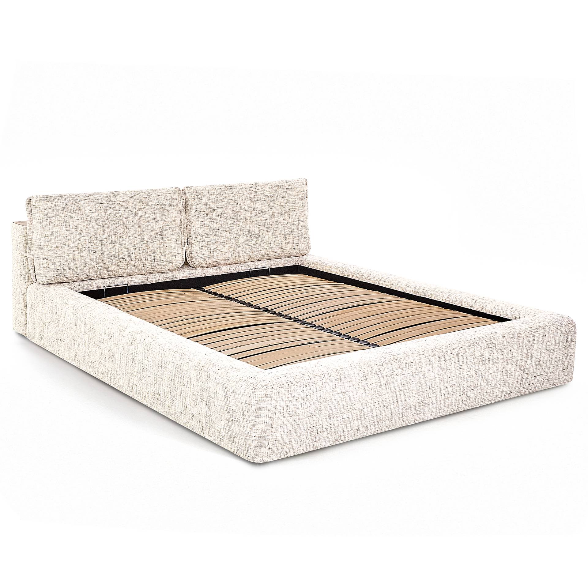 home24 Polsterbett 200 x 200cm Strukturstoff Trinu Beige 1 Bettkasten von home24