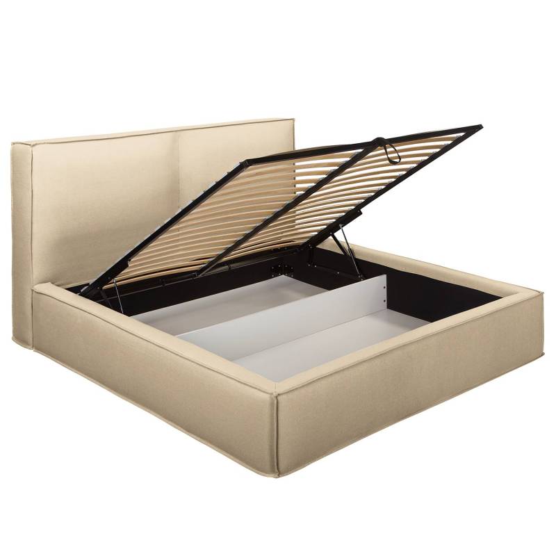 home24 Polsterbett 220 x 200cm Flachgewebe Desna Beige ohne Matratze 1 Bettkasten 150 cm von home24