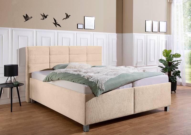 home24 Polsterbett Belameda mit Matratze 160 x 200cm Strukturstoff Cosma Beige H2 Bonellfederkernmatratze von home24