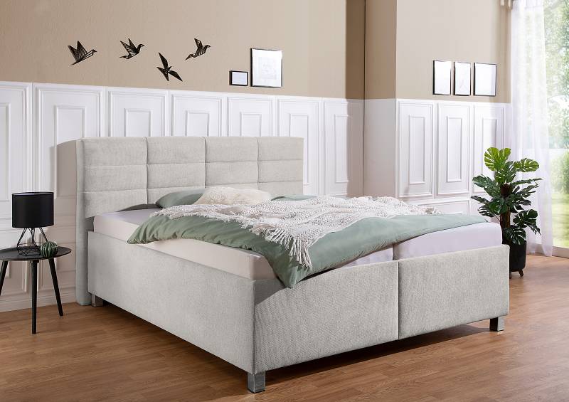 home24 Polsterbett Belameda mit Matratze 200 x 200cm Strukturstoff Cosma Grau H2 Bonellfederkernmatratze von home24