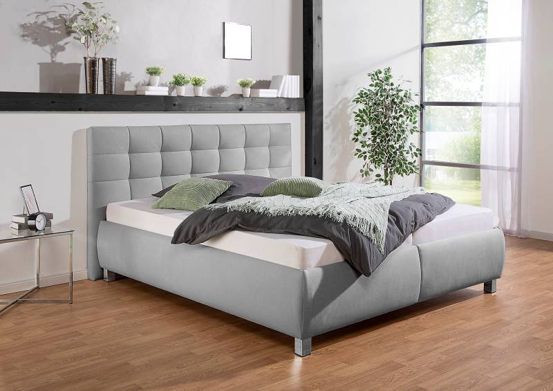 home24 Polsterbett Caronia mit Matratze 180 x 200cm Webstoff Ramse Grau H2 Bonellfederkernmatratze von home24