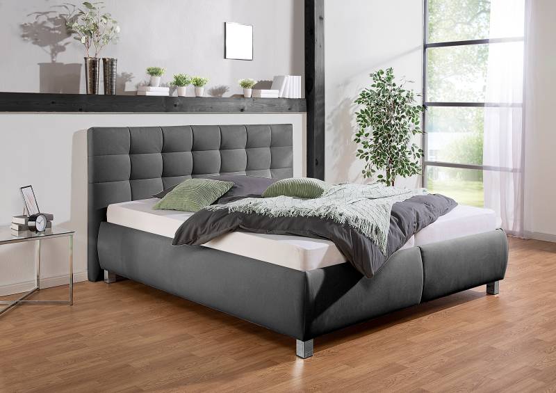 home24 Polsterbett Caronia mit Matratze 180 x 200cm Webstoff Ramse Grau H2 Tonnentaschenfederkernmatratze von home24