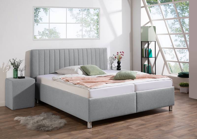 home24 Polsterbett Deinert mit Matratze 200 x 200cm Webstoff Ramse Grau/Grau H2 Bonellfederkernmatratze von home24