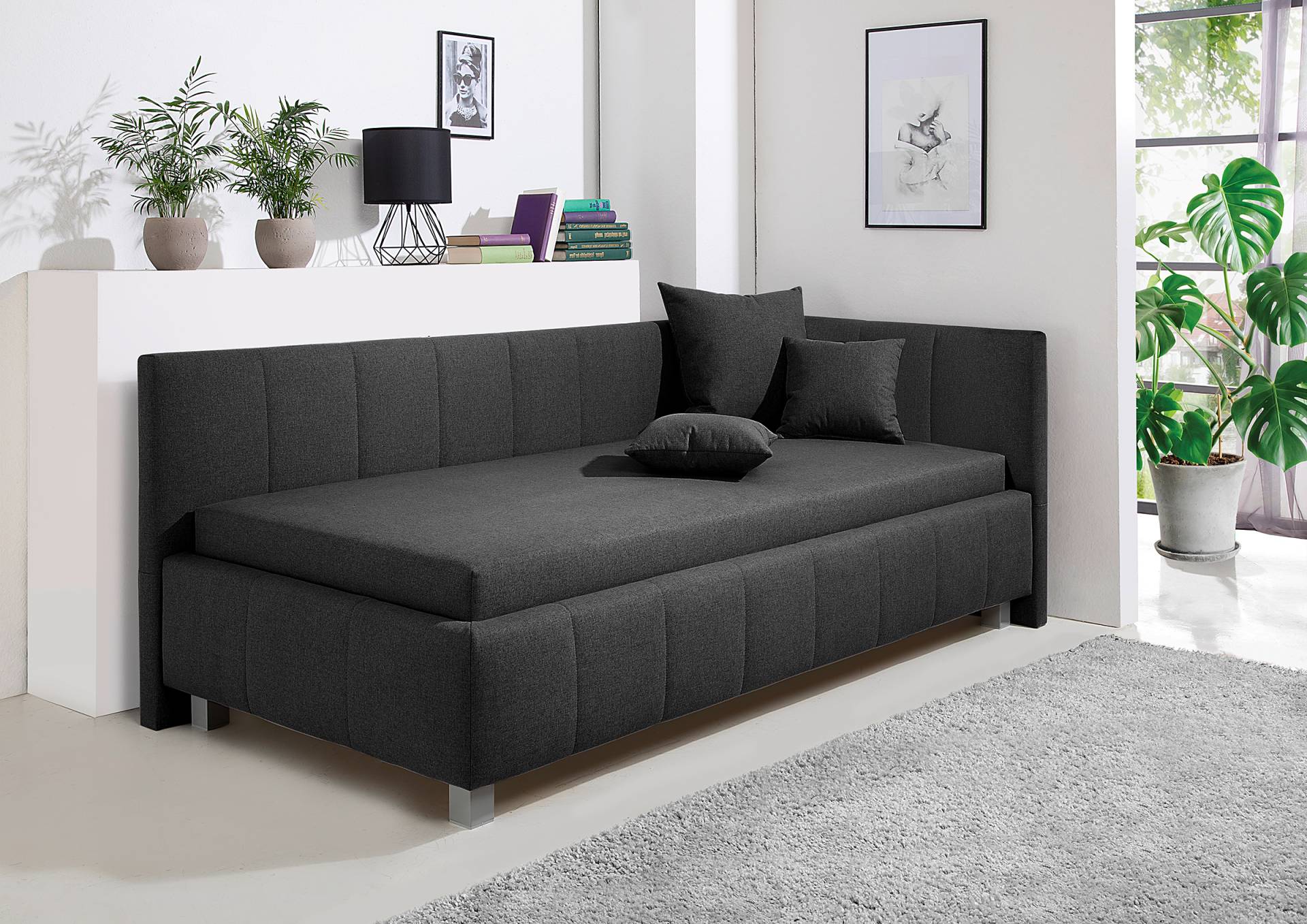 home24 Polsterbett Grangie 218 x 82 x 107cm Mit Lattenrost & Matratze/Mit Kopfteil Webstoff Ramse: Anthrazit Ausrichtung rechts home24 Polsterbett Grangie 218 x 82 x 107cm Mit Lattenrost & Matratze/Mit Kopfteil Webstoff Ramse: Anthrazit Ausrichtung rechts von home24