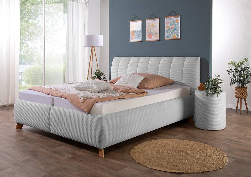 home24 Polsterbett Lindleys mit Matratze 160 x 200cm Cordstoff Zuri Grau/Silber H4 Tonnentaschenfederkernmatratze von home24
