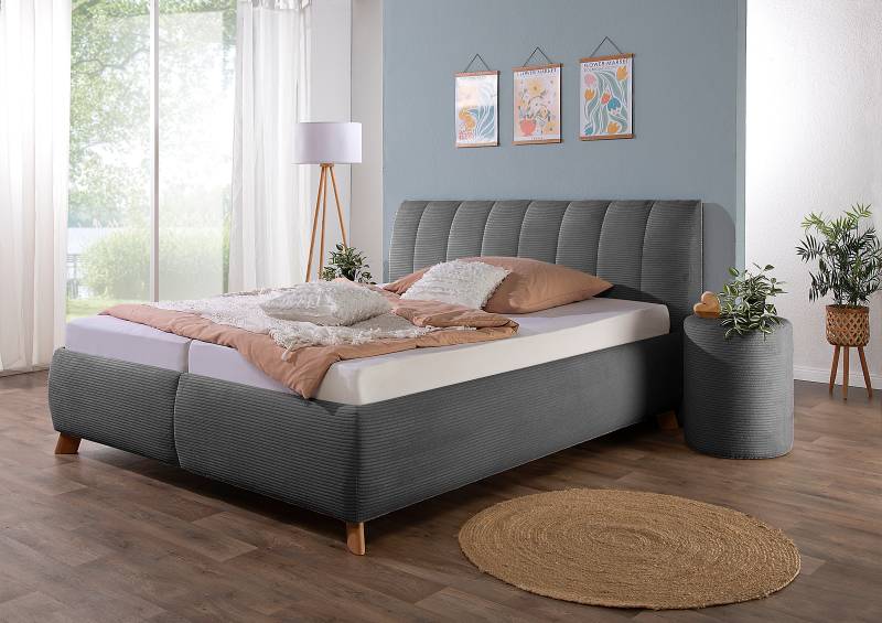 home24 Polsterbett Lindleys mit Matratze 180 x 200cm Cordstoff Zuri Grau/Graphit H3 Bonellfederkernmatratze von home24