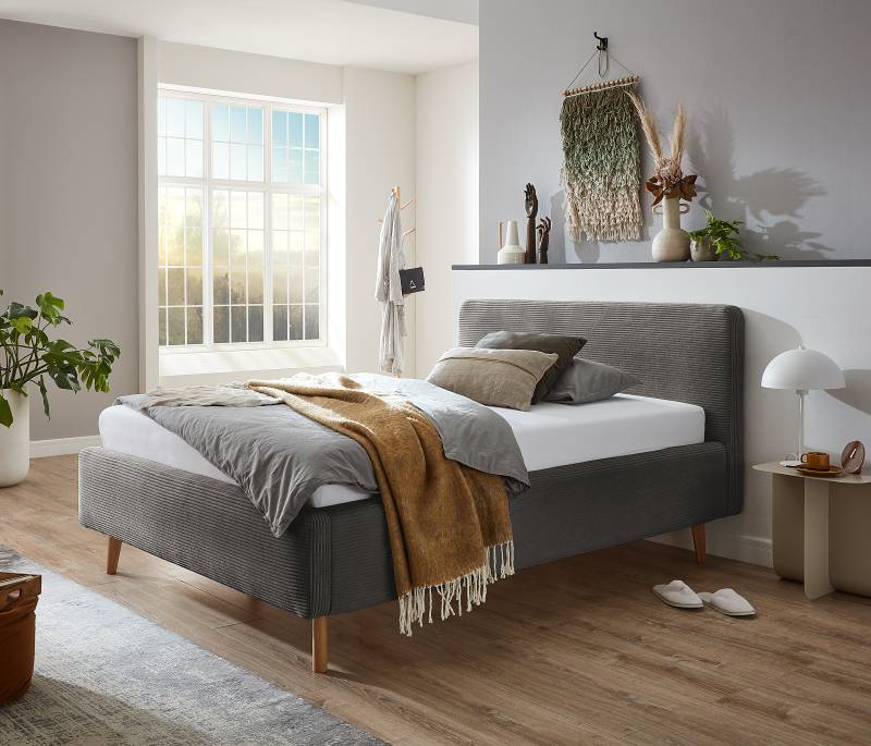 home24 Polsterbett MATTIS 120 x 200cm Cordstoff Poppy Grau ohne Lattenrost Eiche von home24