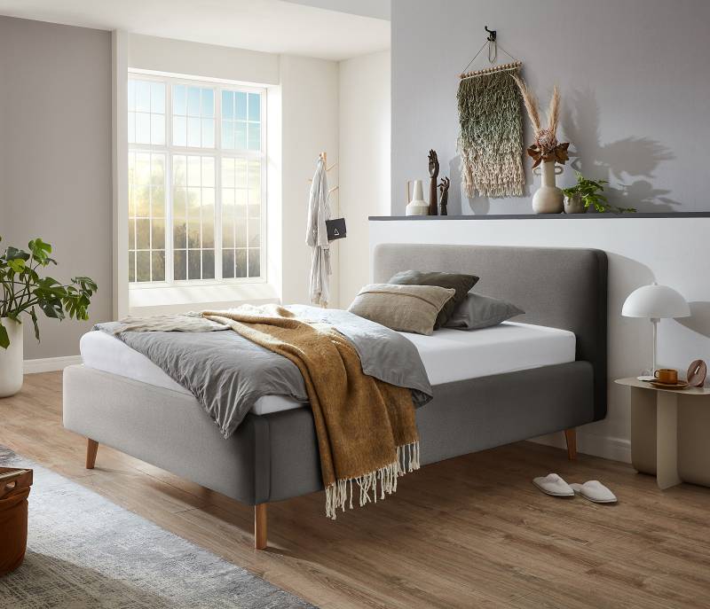 home24 Polsterbett MATTIS 120 x 200cm Flachgewebe Norana Grau ohne Lattenrost Eiche von home24