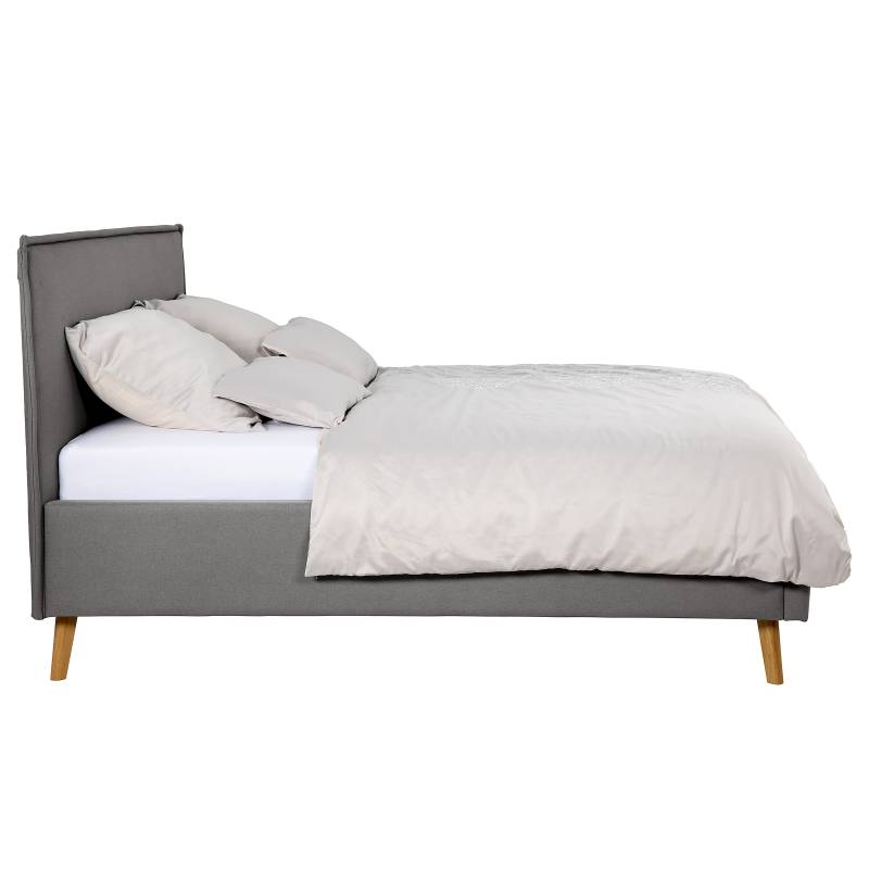 home24 Polsterbett Zagatta 140 x 200cm Webstoff Saba Grau ohne Lattenrost & Matratze Eiche von home24