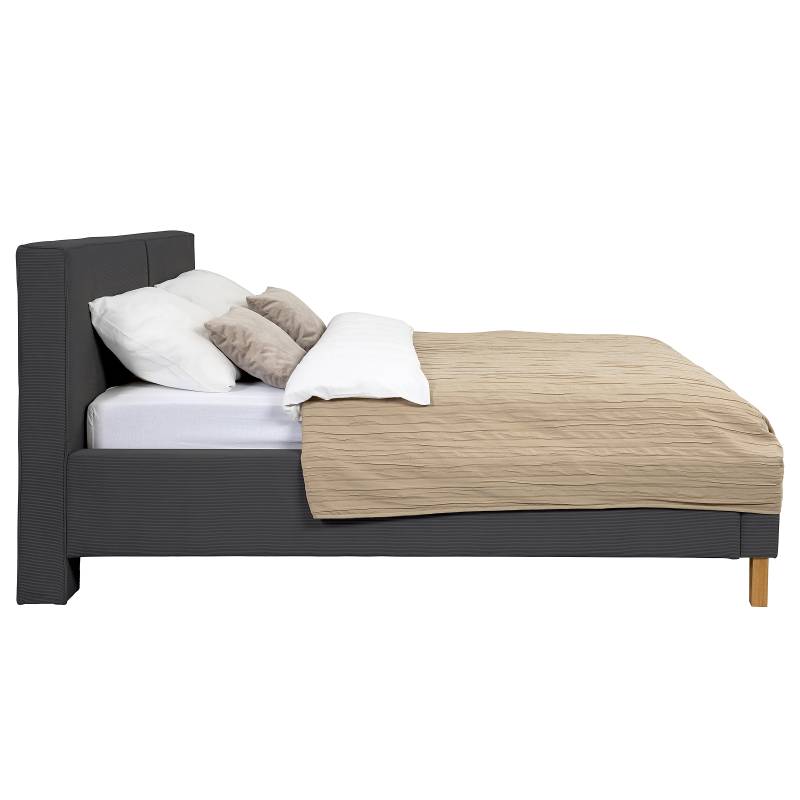 home24 Polsterbett Miilet 200 x 200cm Cordstoff Onika Grau mit Lattenrost Eiche von home24