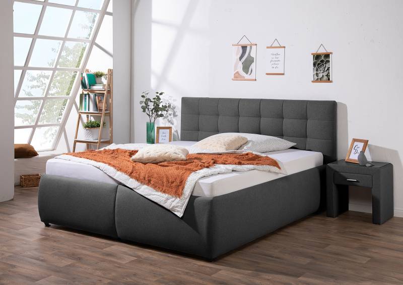 home24 Polsterbett Mouflon mit Matratze 180 x 200cm Webstoff Ramse Grau/Anthrazit H2 Tonnentaschenfederkernmatratze von home24