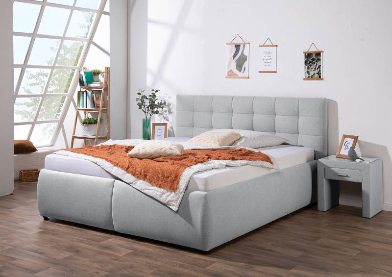 home24 Polsterbett Mouflon mit Matratze 180 x 200cm Webstoff Ramse Grau/Grau H4 Tonnentaschenfederkernmatratze von home24