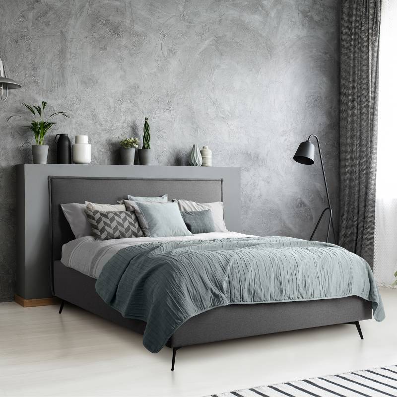 home24 Polsterbett Rydnes 160 x 200cm Webstoff Saba Grau ohne Lattenrost & Matratze von home24