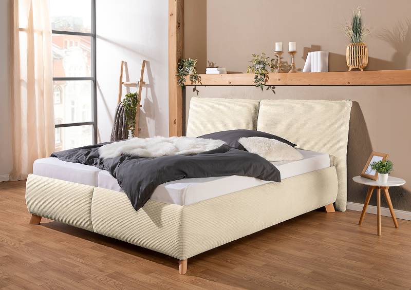 home24 Polsterbett Vaddas mit Matratze 180 x 200cm Cordstoff Zuri Beige H3 Bonellfederkernmatratze von home24