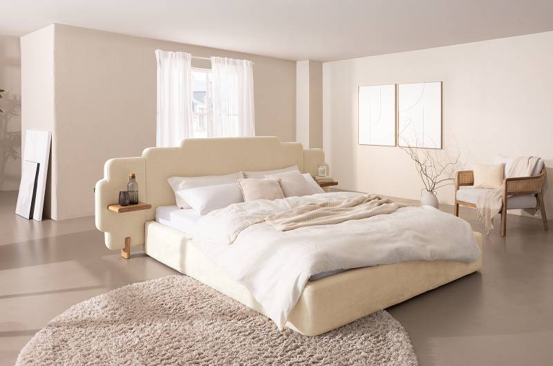 home24 Polsterbett design 180 x 200cm Chenille Roselia Beige 1 Bettkasten von home24